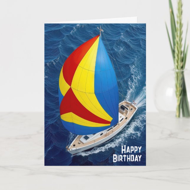 Birthday Sailing Yacht On High Seas  Card (Front)