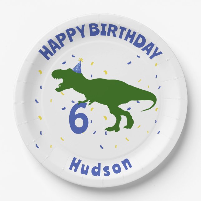 "Birthday-Saurus" Child's Dinosaur Birthday Paper Plates (Front)