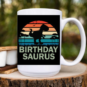 Birthday Saurus Retro vintage Dinosaur kids Two-Tone Coffee Mug