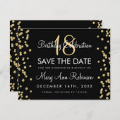 Birthday Save Date Gold Glitter Confetti Black Save The Date (Front/Back)