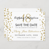 Birthday Save Date Gold Glitter Confetti White Save The Date (Front/Back)