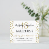 Birthday Save Date Gold Glitter Confetti White Save The Date (Standing Front)