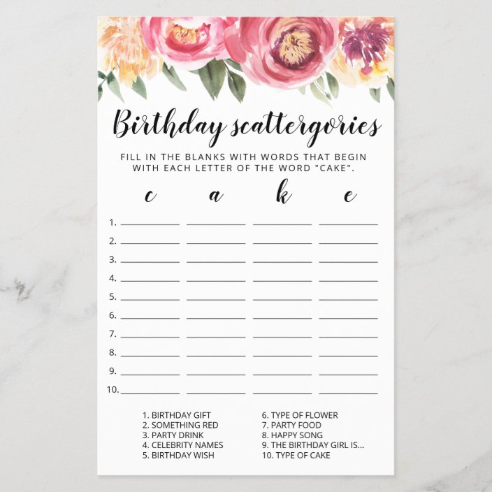 Birthday Scattergories Editable Game Zazzle