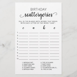 Birthday Scattergories editable game