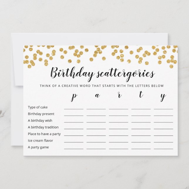 Birthday Scattergories editable game Card (Front)