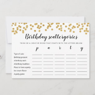 Birthday Scattergories editable game Card