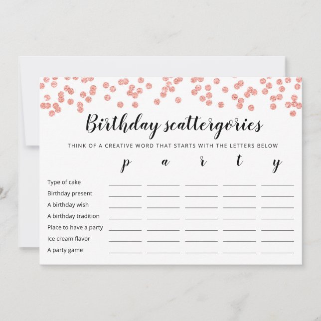 Birthday Scattergories editable game Card (Front)
