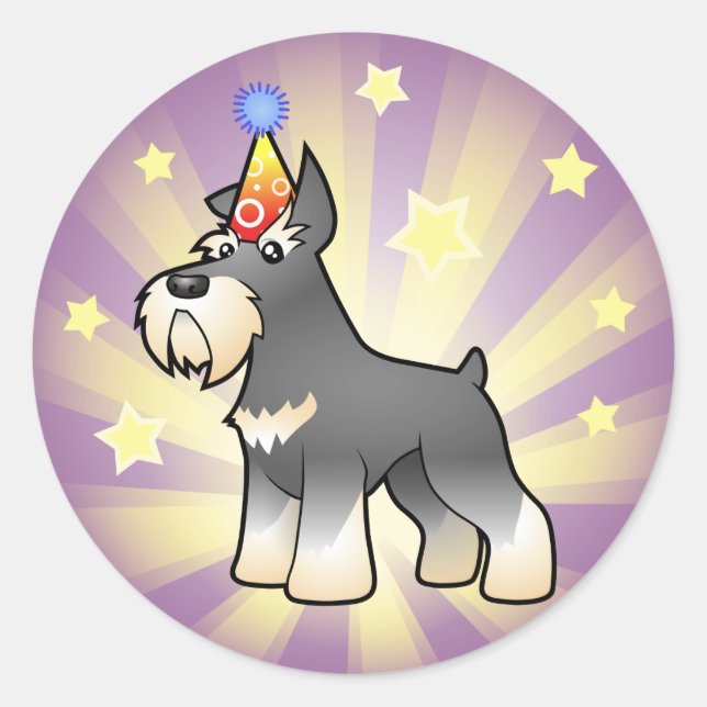 Birthday Schnauzer Classic Round Sticker (Front)