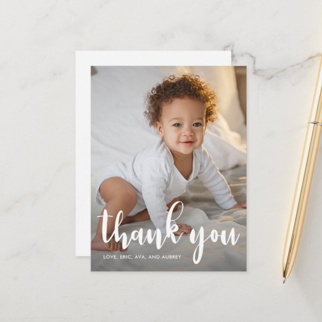 Birthday Script One Photo Kids Thank You Postcard (Front/Back In Situ)
