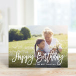 Birthday Script Overlay Photo Card for Grandma<br><div class="desc">Affordable custom printed birthday card for grandma personalized with your photos and text. This minimalist design features stylish calligraphy script Happy Birthday lettering over your photo. Add your personalized greeting on the inside. Use the design tools to change the background color, add more photos, edit the text and customize the...</div>