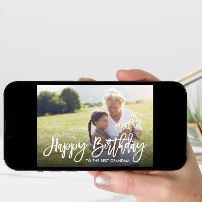 Birthday Script Overlay Photo Card for Grandma (Front Digital)