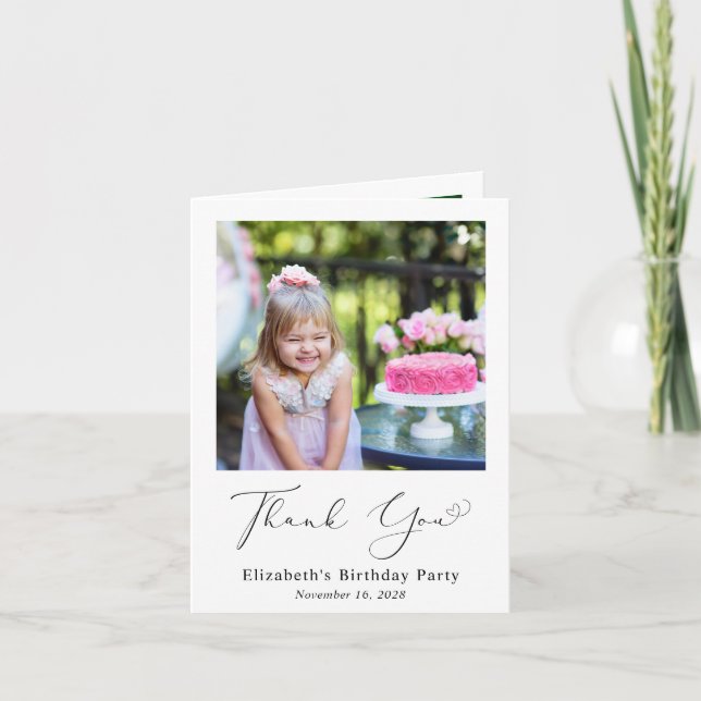 Birthday Script Photo Letterpress Thank You Card (Front)