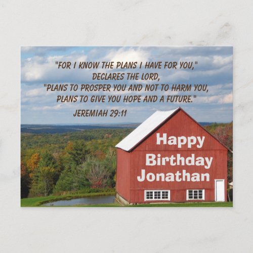 Birthday Scripture Jeremiah 2911 I know the plans Postcard