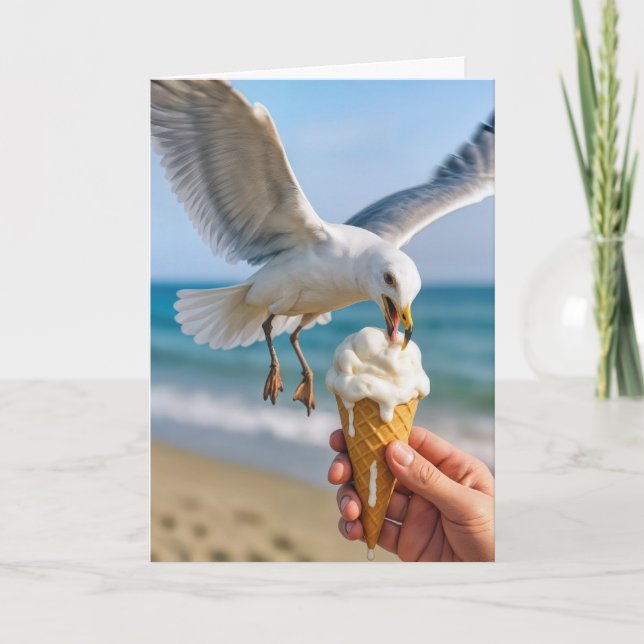Birthday Seagull Eating an Ice Cream Cone Card (Front)