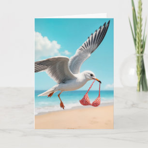 Birthday Seagull Flying With a Bikini Top Card