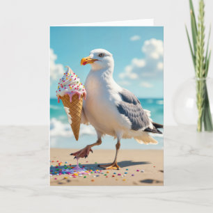 Birthday Seagull Holding an Ice Cream Cone Card