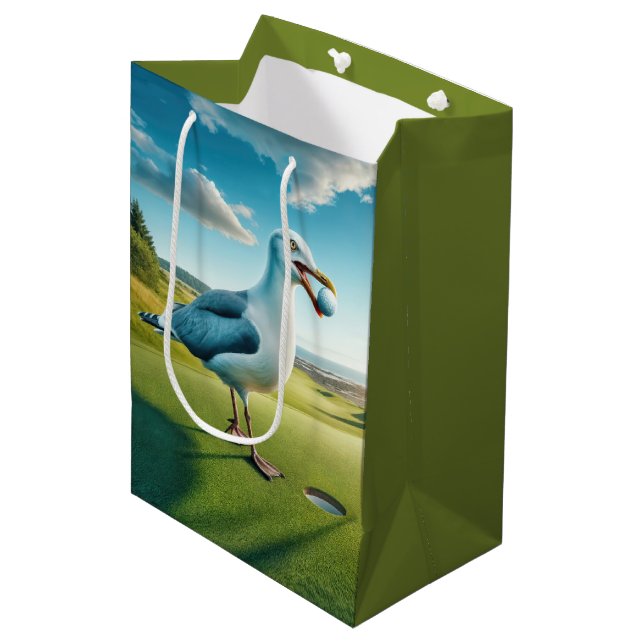 Birthday Seagull With a Golf Ball Medium Gift Bag (Front Angled)