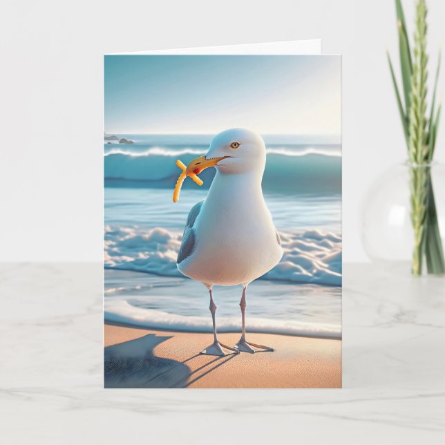 Birthday Seagull With French Fries Card (Front)