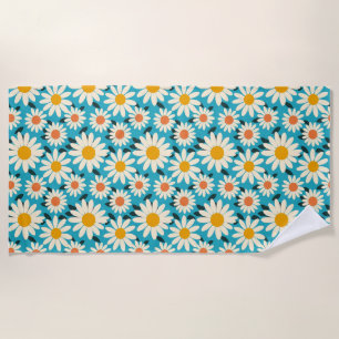 Birthday Seamless White and Orange Daisy Flower Beach Towel