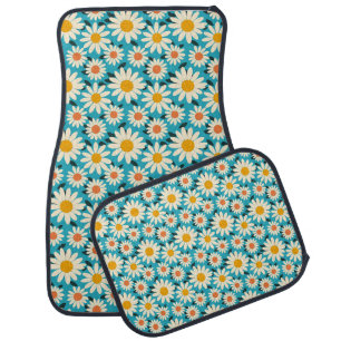 Birthday Seamless White and Orange Daisy Flower Car Floor Mat