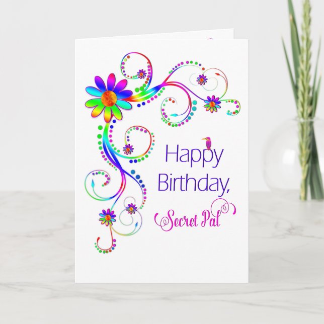 Birthday, Secet Pal, Abstract Floral-Vivid Colors Card (Front)