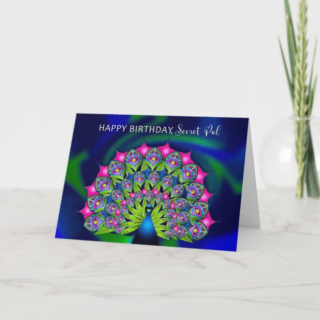 Birthday Secret Pal Beautiful Colorful Peacock Card (Front)