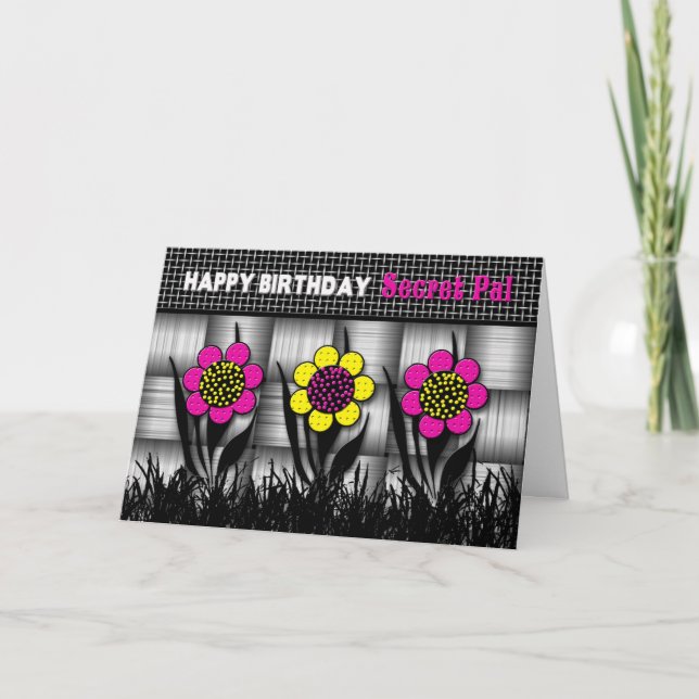 BIRTHDAY - SECRET PAL - BLACK/WHITE/DAISIES CARD (Front)