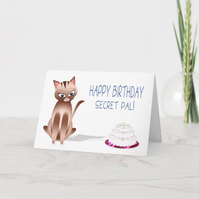 BIRTHDAY - Secret Pal - Kitty Cat - Cake Card (Front)