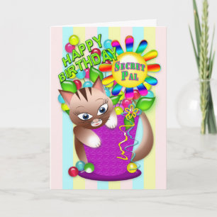 Birthday - Secret Pal - Kitty Cat Celebrating Card