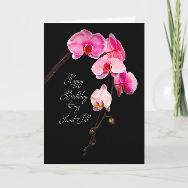 BIRTHDAY - SECRET PAL/SISTER - FUCHSIA ORCHIDS CARD (Front)