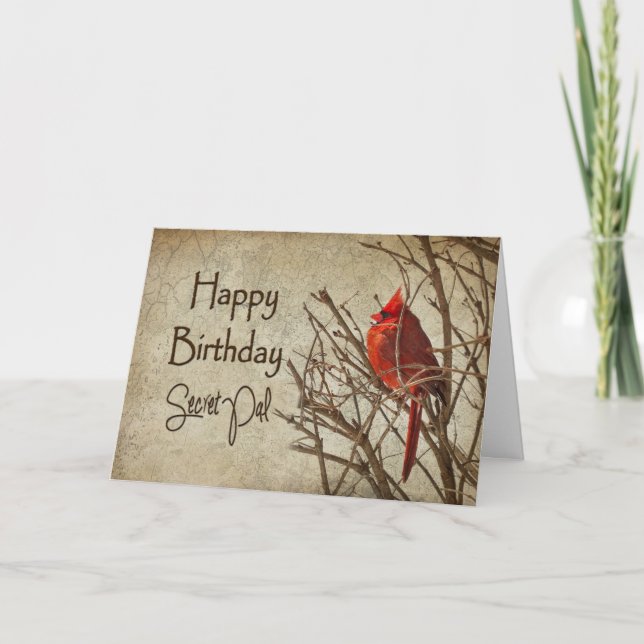 Birthday - Secret Pal - Textured - Red Cardinal Card (Front)