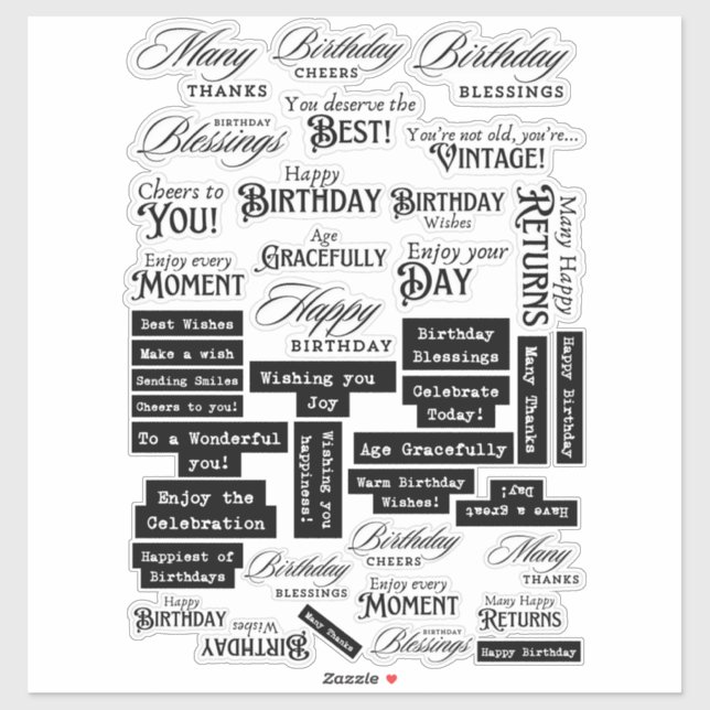 Birthday Sentiments Words  Sticker (Sheet)