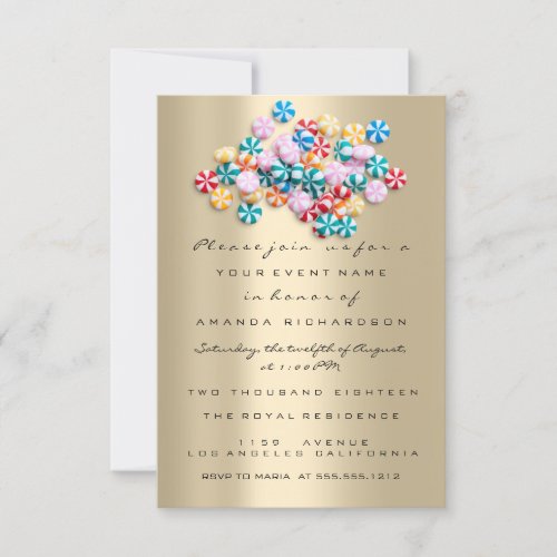 Birthday Sepia Gold  Metallic Candy Rainbow Sweets Invitation