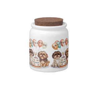 Birthday Shih Tzu Dogs Birthday Cake Candy Jar