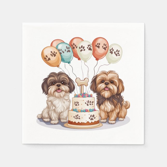 Birthday Shih Tzu Dogs Birthday Cake Napkins (Front)