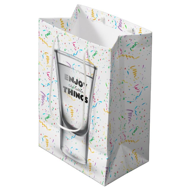 Birthday Shot Glass In Confetti Medium Gift Bag (Front Angled)