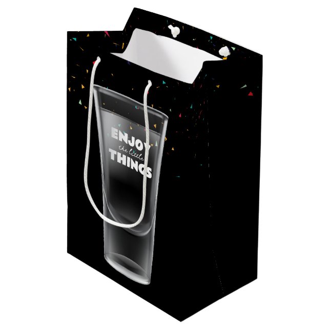 Birthday Shot Glass With Text and Confetti Medium Gift Bag (Front Angled)