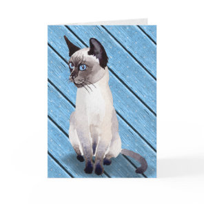 birthday Siamese kitten on blue wood Card