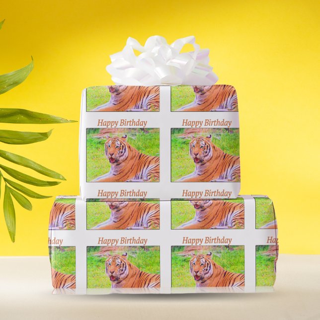 Birthday Siberian Tiger Colorful Wrapping Paper (Creator Uploaded)