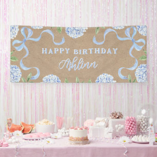 Birthday Sign, Kraft Colored Blue Hydranagea Banner