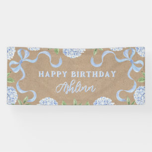 Birthday Sign, Kraft Colored Blue Hydrangea Large Banner