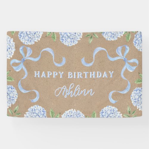 Birthday Sign, Kraft Colored Blue Hydrangea Medium Banner