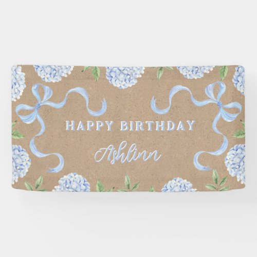 Birthday Sign, Kraft Colored Blue Hydrangea Small Banner