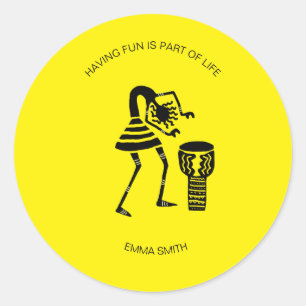 Birthday, Silhouette Awesome Drumming Girl Classic Round Sticker
