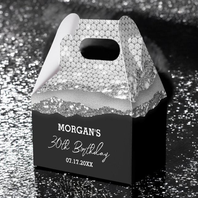 Birthday Silver Black Glitter Name Thank You Favor Boxes (Creator Uploaded)