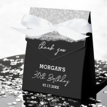 Birthday Silver Black Glitter Name Thank You Favor Boxes