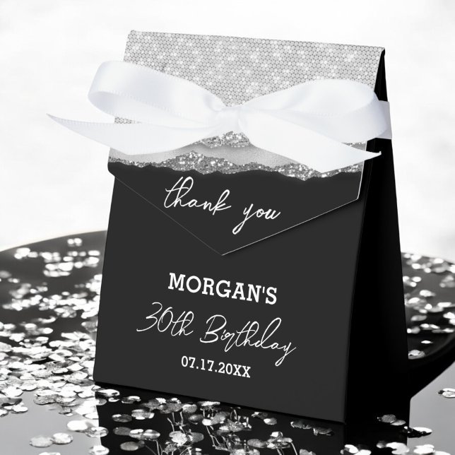 Birthday Silver Black Glitter Name Thank You Favor Boxes (Creator Uploaded)