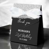 Birthday Silver Black Glitter Name Thank You Favor Boxes