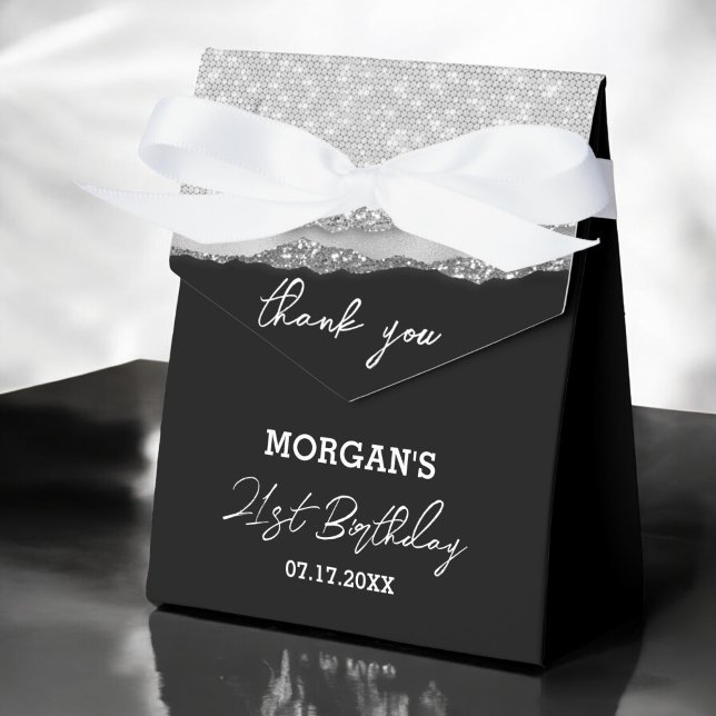 Birthday Silver Black Glitter Name Thank You Favor Boxes (Creator Uploaded)