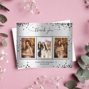 Birthday silver black photo thank you card